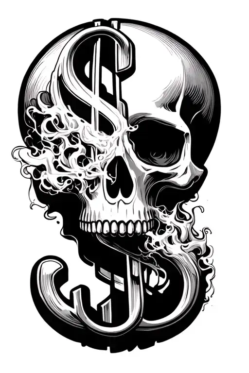 A Skull Blowing Out Smoke The Shape Of A Dollar Sign