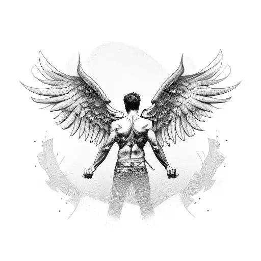 Male Angel With Open Wings