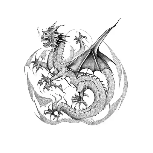 Dragon And Dagger Intertwined In A Fierce Battle