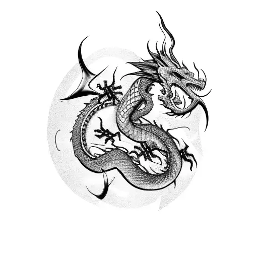 Dragon And Dagger Intertwined In A Fierce Battle