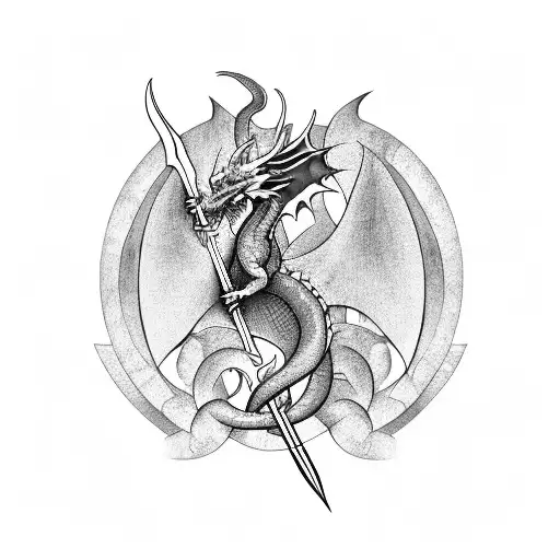 A Blackwork Dragon And Dagger Design With Hidden Symbols