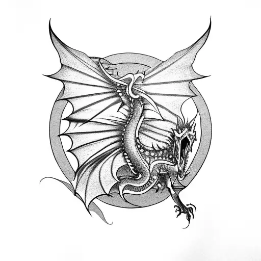 Gothic Dragon Flying Around A Dagger