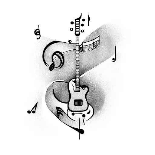 An Abstract Design Of Musical Notes Forming The Shape Of A Guitar
