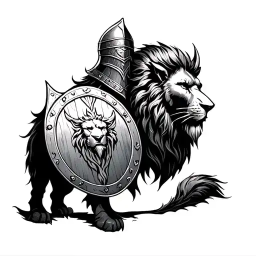 Viking With Lion Shield And Helmet