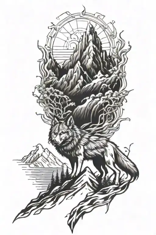 Wolf And Mountains Rising Phoenix