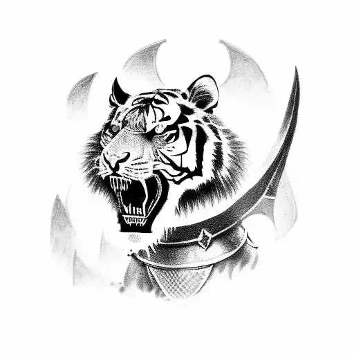 A Fierce Tiger In A Medieval Knight's Armor Battling A Dragon