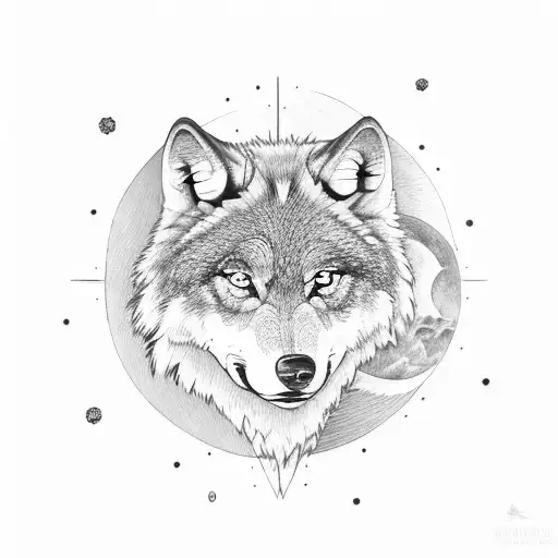 A Blue Wolf Surrounded By Moon Phases