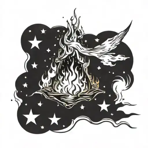 A Surreal Tattoo Of A Bonfire Transforming Into A Galaxy Of Stars