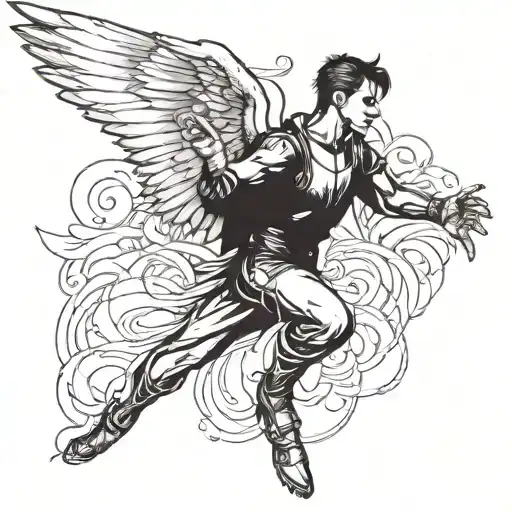 A Very Strong And Wounded Warrior With Wings Extending To The Right And Left