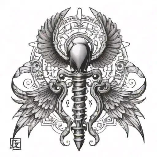 Ankh With Scarab And Dragon''s Wings