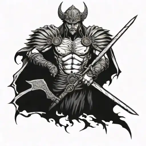 A Very Strong Warrior With A Sword In His Hand And Scarred Wings