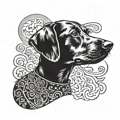 Silhouette Of Short Haired Woman With A Sausage Dog Looking Up At Her