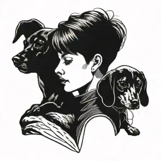Short Haired Women With Sausage Dog Outline
