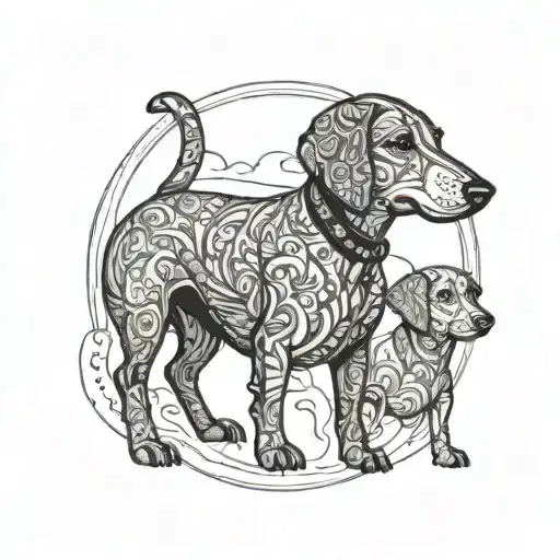 Short Haired Women With Sausage Dog Outline