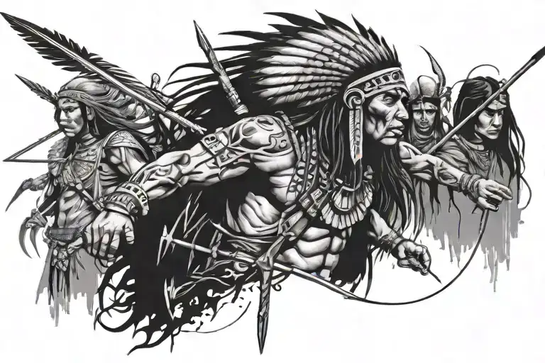 Native American Warrior Surrounded By People With Arrows In His Back