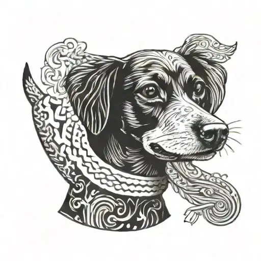 Silhueotte Of Short Haired Woman With Sausage Dog