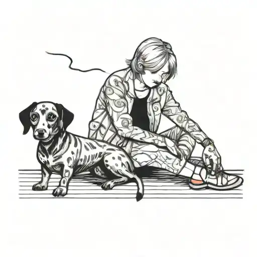 Silhueotte Of Short Haired Woman With Sausage Dog