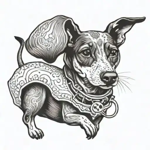 Silhueotte Of Short Haired Woman With Sausage Dog