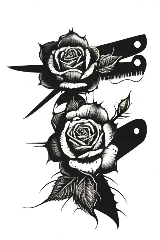 Full Rose Surrounded By Two Knives