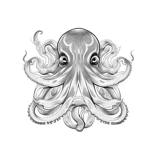 Black Work Design For A Tattoo Stencil Of An Octopus