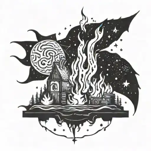 A Surreal Tattoo Of A Bonfire Transforming Into A Galaxy