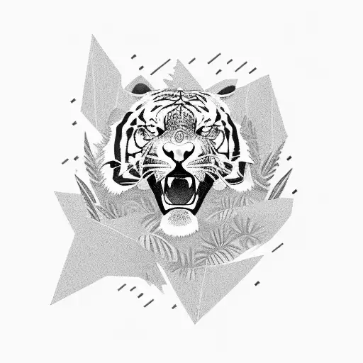 A Fierce Tiger Roaring In The Middle Of A Dense Jungle