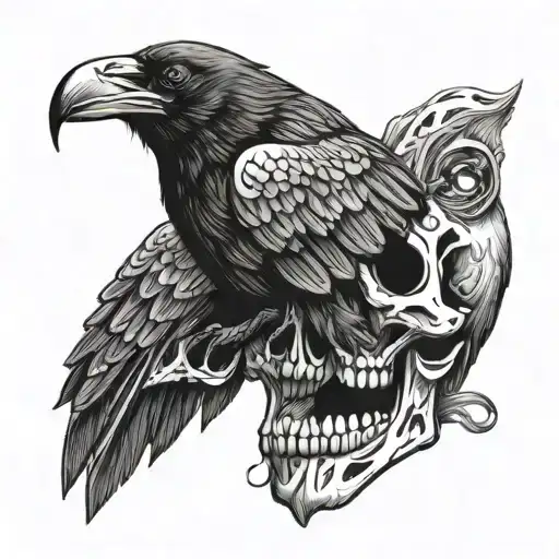 Raven Is Holding The Skull In Its Mouth Gazing