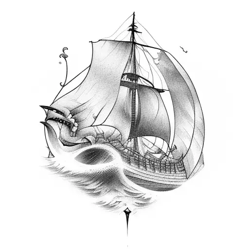 A Majestic Mermaid Sailing On A Pirate Ship In The Middle Of A Stormy Ocean