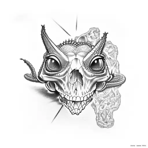 Lizard On A Skull In 80S Rocker Style
