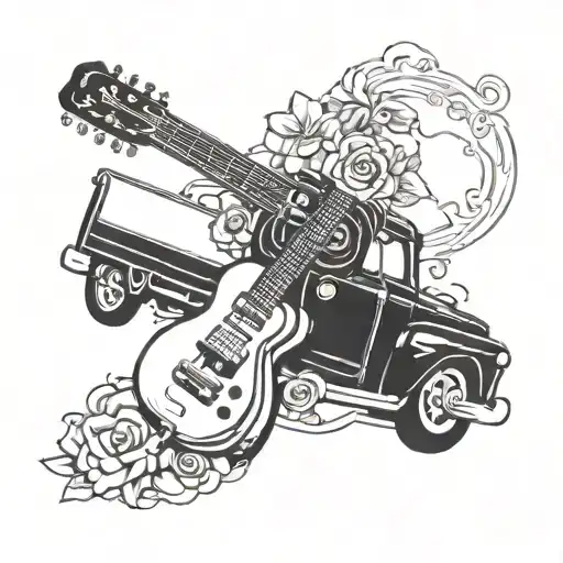 Incorporate A Vintage Truck And A Classic Guitar Intertwined In A Dynamic Composition