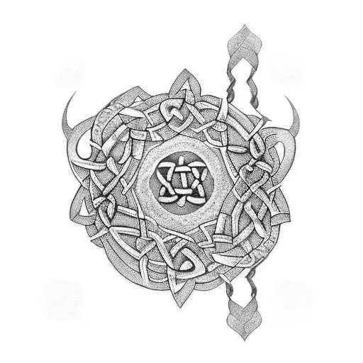 A Celtic Band With Sakura Blossom And Burmese Pagoda