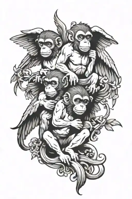The 3 Monkeys As Angels With Demon Wings