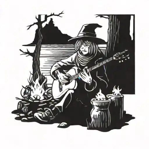 Snufkin Sitting By A Campfire And Playing On The Guitar And Next To Him Is A Camera
