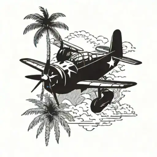 F4f Wildcat Military Plane Palm Trees