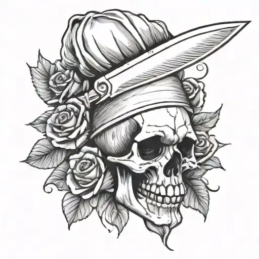 Chef Knife Skull Roses