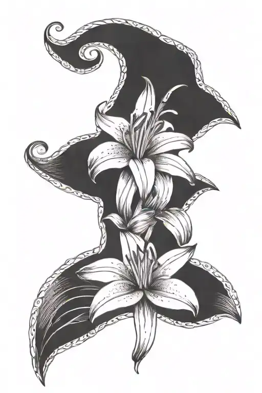 One Lilly Flower On A Black Star Background Black And White