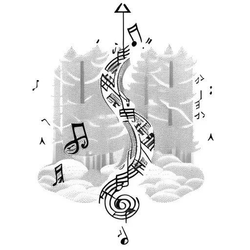 A Trail Winding Through A Forest With Musical Notes Floating Above