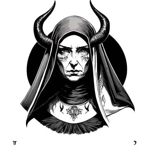 Dark Nun Behind The Devil Horns