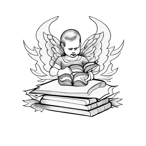Baby Angel With Book And Roses