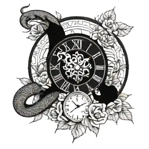 Alara Written With Flowers And A Clock Around It A Snake