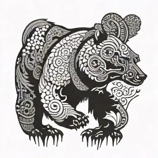 A Bear Silhouette Filled With Intricate Military Patterns