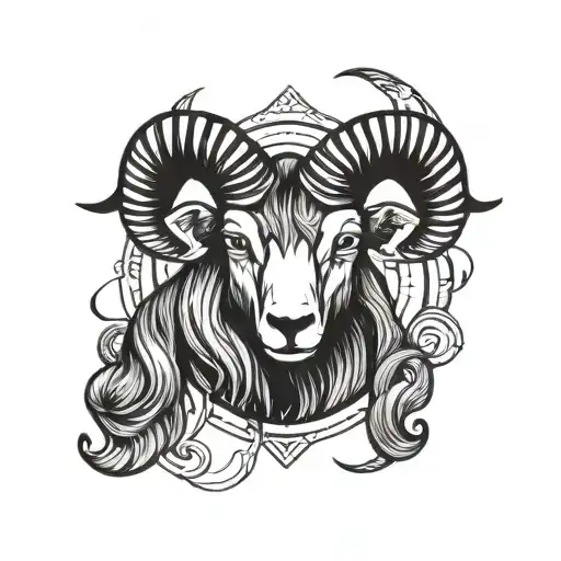 Ram Head With Libra Zodiac Sign Intertwined