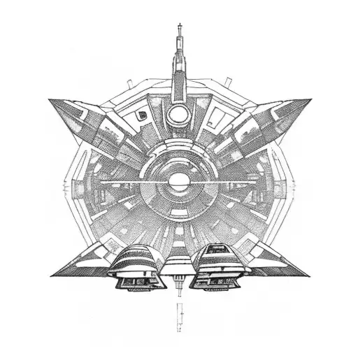 A Star Wars Spaceship Surrounded By Geometric Shapes