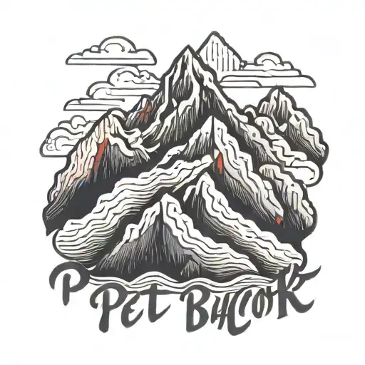 Small Black And Grey Mountain With Red Cursive Lettering That Says Pet