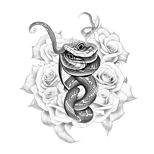 Snake With Roses And Praying Mantis And Giant Silkworm Moth