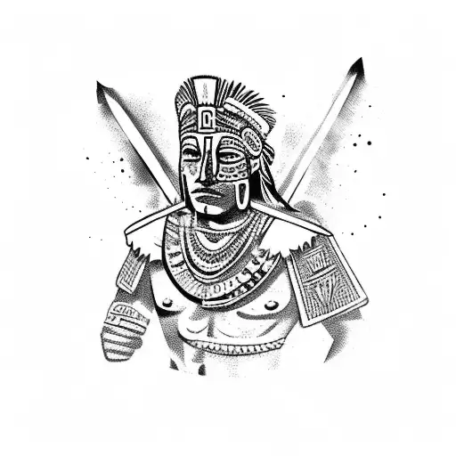 Aztec Warrior Playing A Tribal Instrument