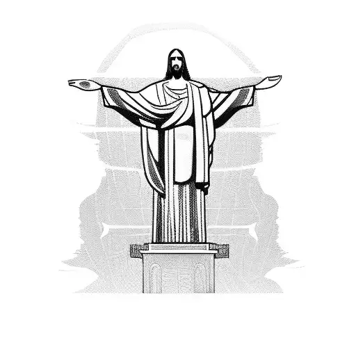 Outline Of Christ The Redeemer Statue With Copcabana Beach Sidewalk Pattern Shading