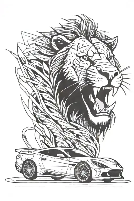 Combine A Roaring Lion With A Sleek Sports Car In A Dynamic Design