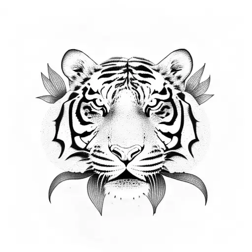 A Tiger And A Flower Intertwined In A Yin Yang Symbol