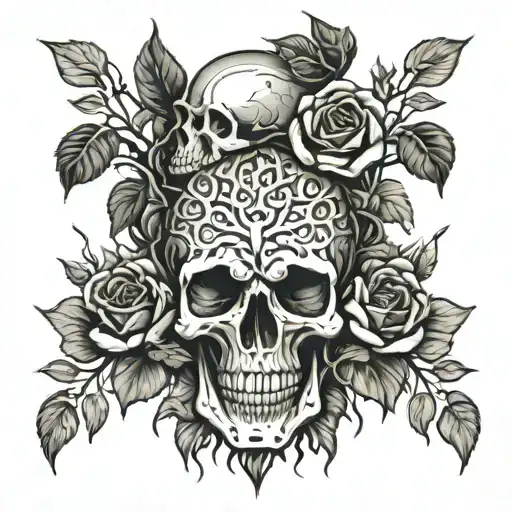 Tree Of Life And Skull And Roses